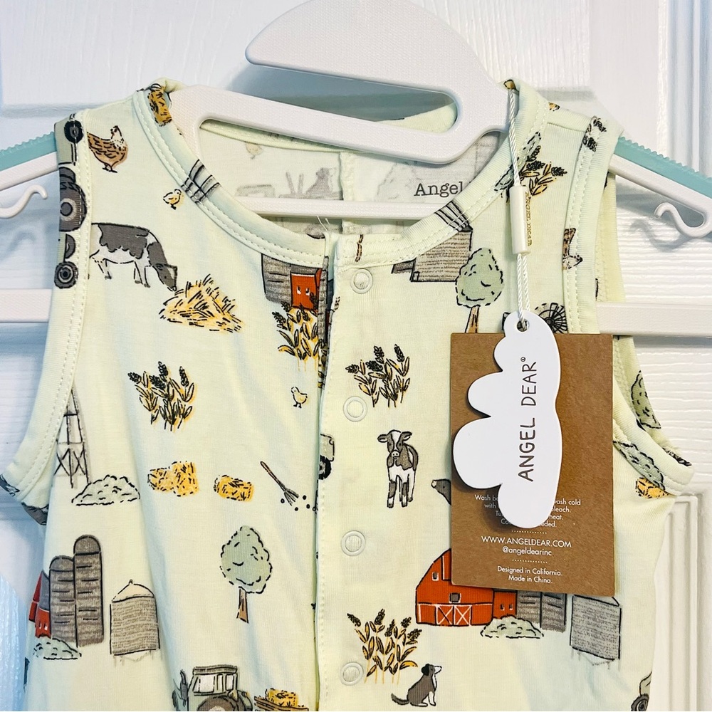 NWT Angel Dear Hay Farmer shortie romper, size 3-6 months, bamboo